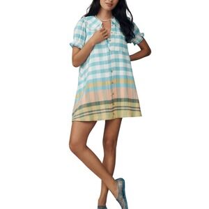 PILCRO Blue Gingham Ruffle Collar Button Front Dress Feminine Summer Party Dress
